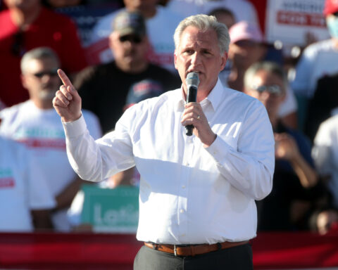 Kevin McCarthy speaking at a Trump rally