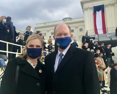 Chris Coons and his wife at Biden's inauguration